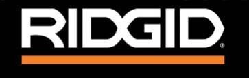 RIDGID logo in white font with an orange line on a black background.