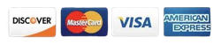 Logos for Discover, Mastercard, Visa, and American Express credit cards.