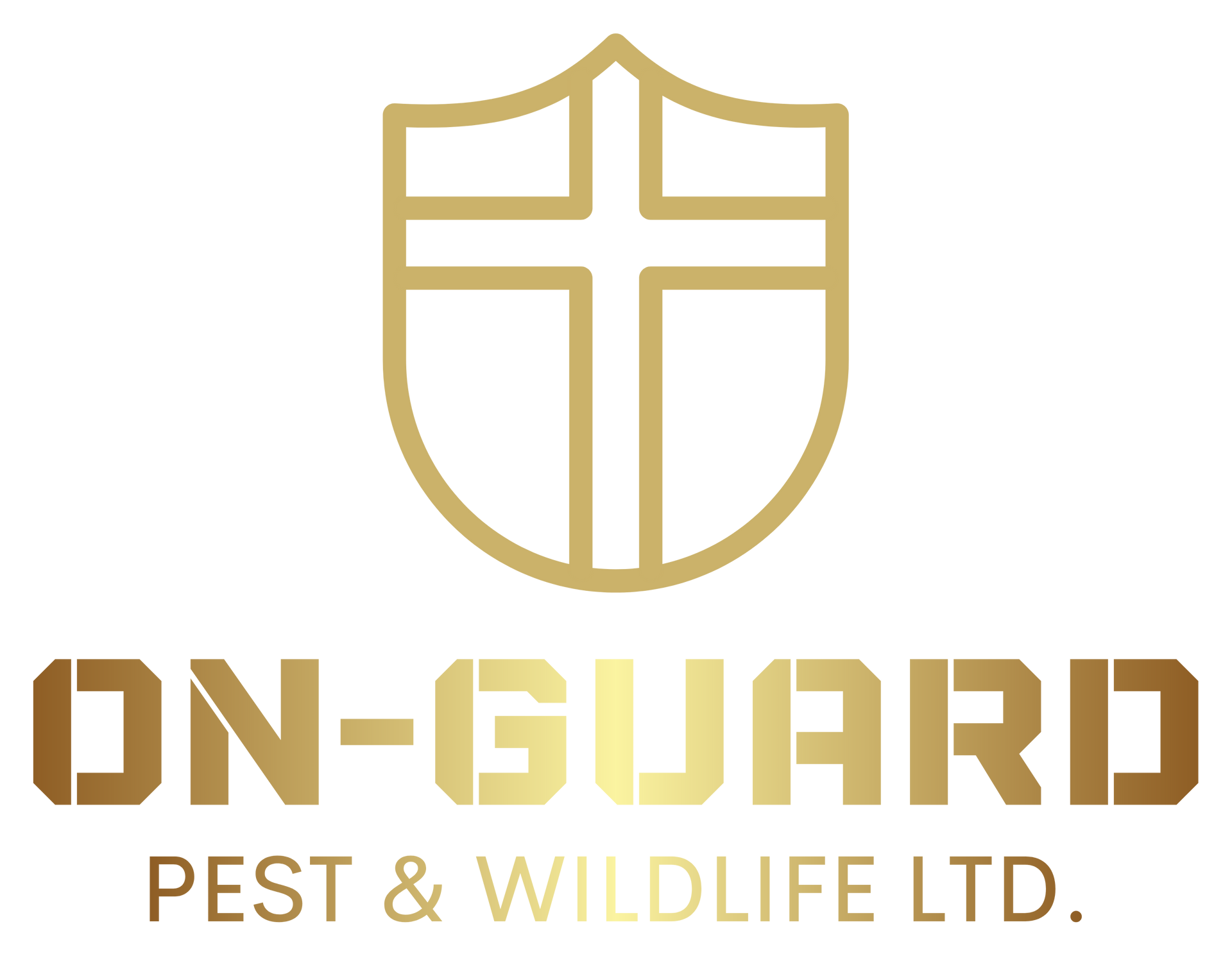 Gold logo: Shield with a cross, 