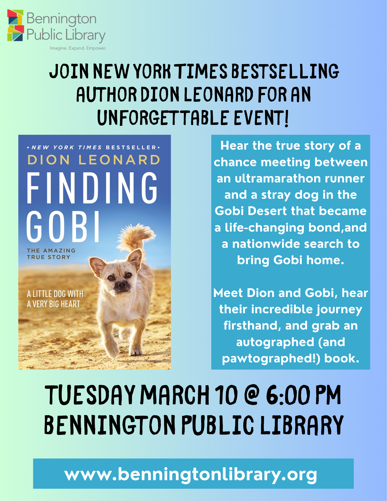 Dion Leonard, Finding Gobi, Gobi the Dog, New York Times Bestseller, Author, Speaking Event
