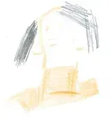 Sketch of a person with gray hair and a yellow-orange neck, done with pencil.