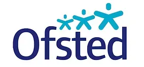 Ofsted logo: blue text with small light blue figures above.