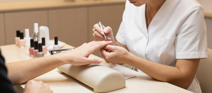 Close-up of nail polish application