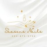 Seasons Nails logo in gold on a white background with a nail polish bottle and phone number 303-873-0735