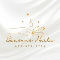 Seasons Nails logo in gold on a white background with a nail polish bottle and phone number 303-873-0735