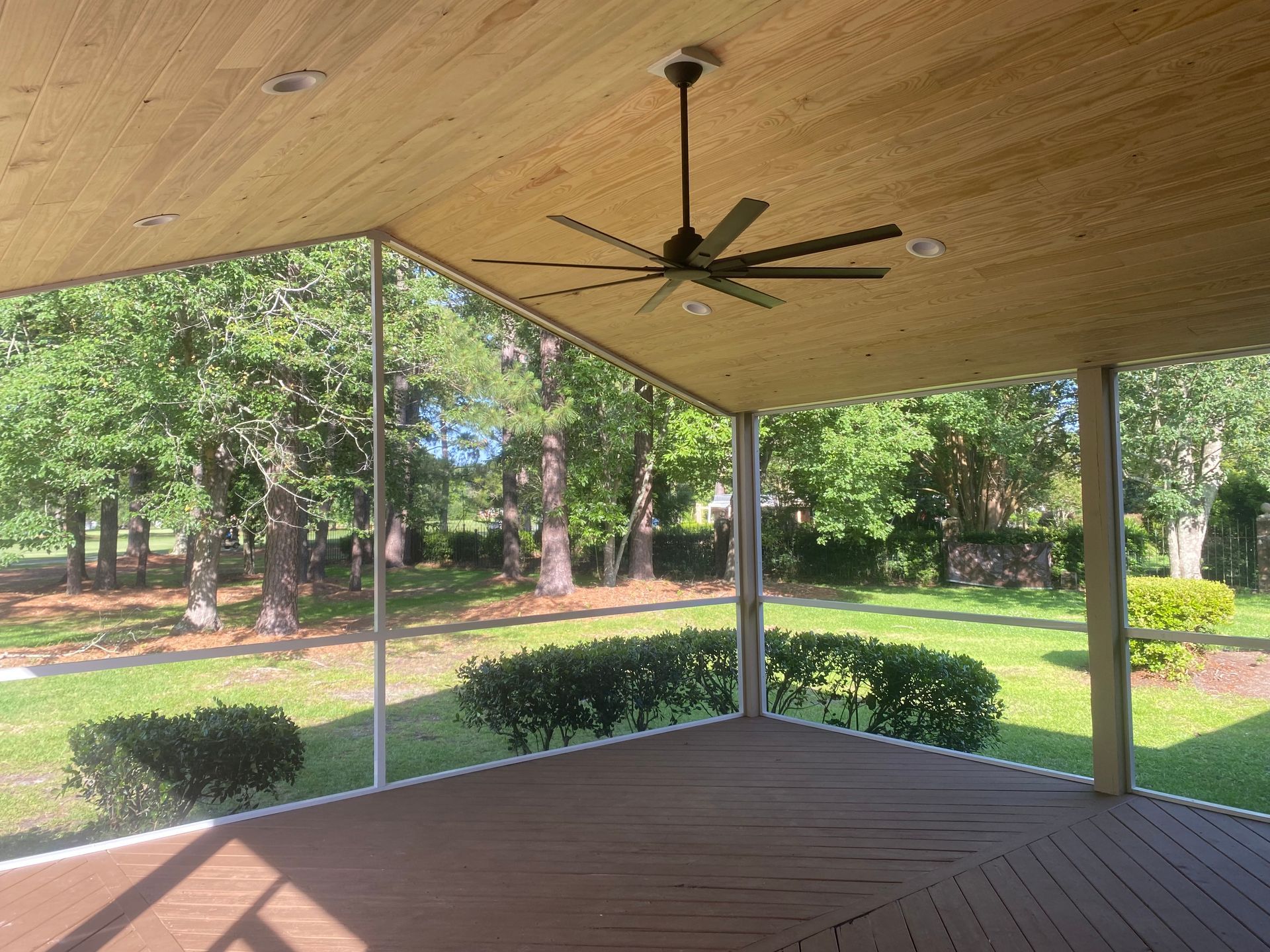 Screened in patio with tongue and groove ceiling 