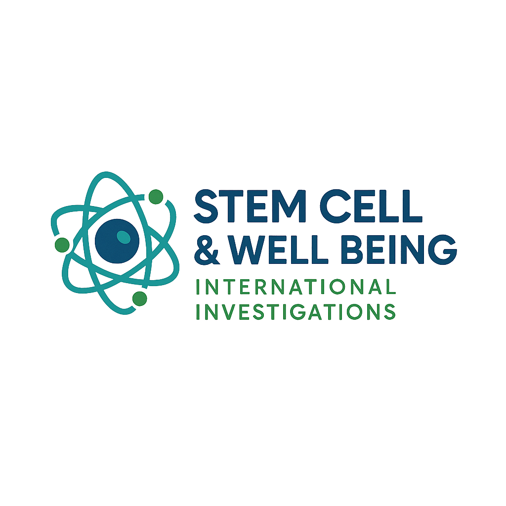 Logo for Stem Cell & Well Being International Investigations. Features an atom icon and text.