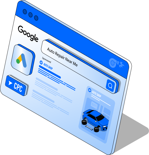 An isometric illustration of a Google search for 