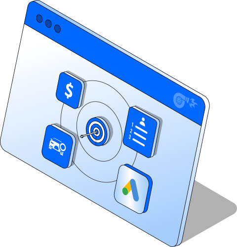 A computer screen with a target and icons on it.