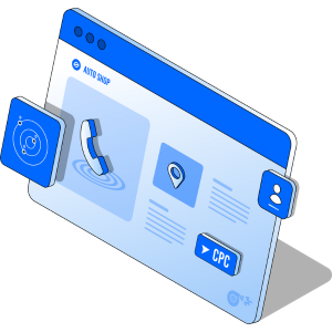 An illustration of a website with a phone and a CPC button.