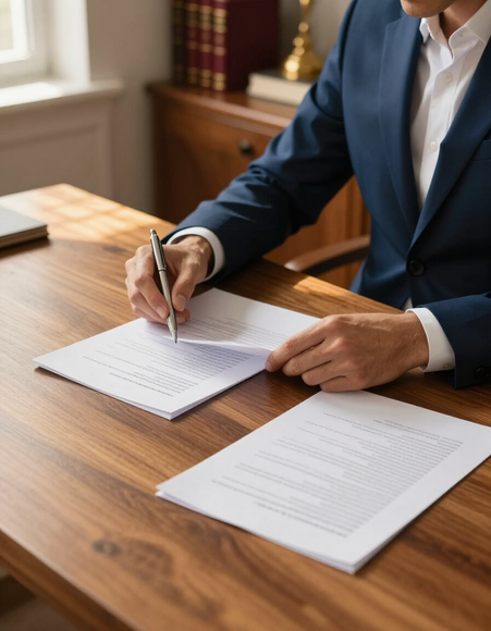 Professional reviewing documents