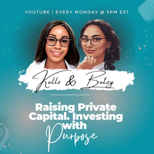 Podcast graphic with two women portraits on teal background, titled “Kels & Betzy”