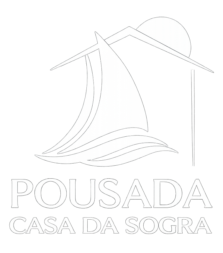 Logotipo da Pousada Casa da Sogra com o contorno de uma casa e um ícone de palmeira.