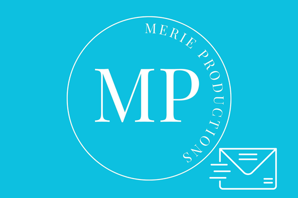 Merie Productions logo with a mail icon