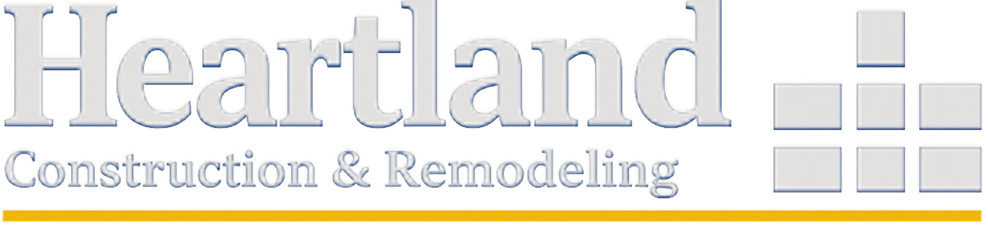 Heartland Construction & Remodeling logo with gray text and beige square tiles