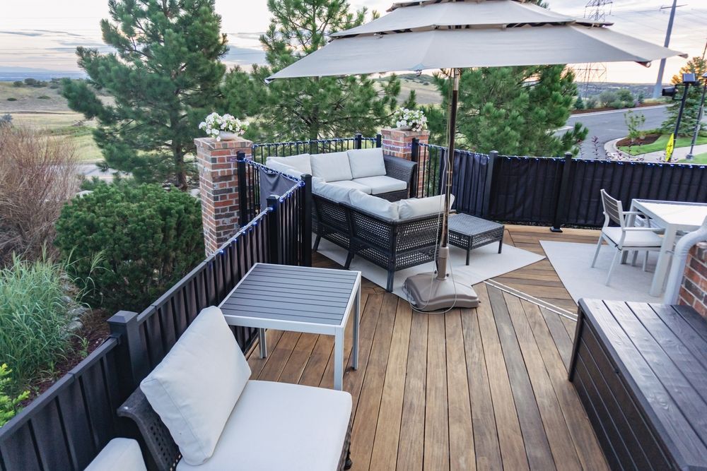 outdoor living with big umbrella