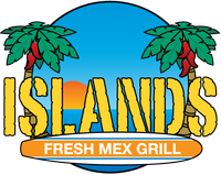 a logo for islands fresh mex grill with palm trees in wilmington nc