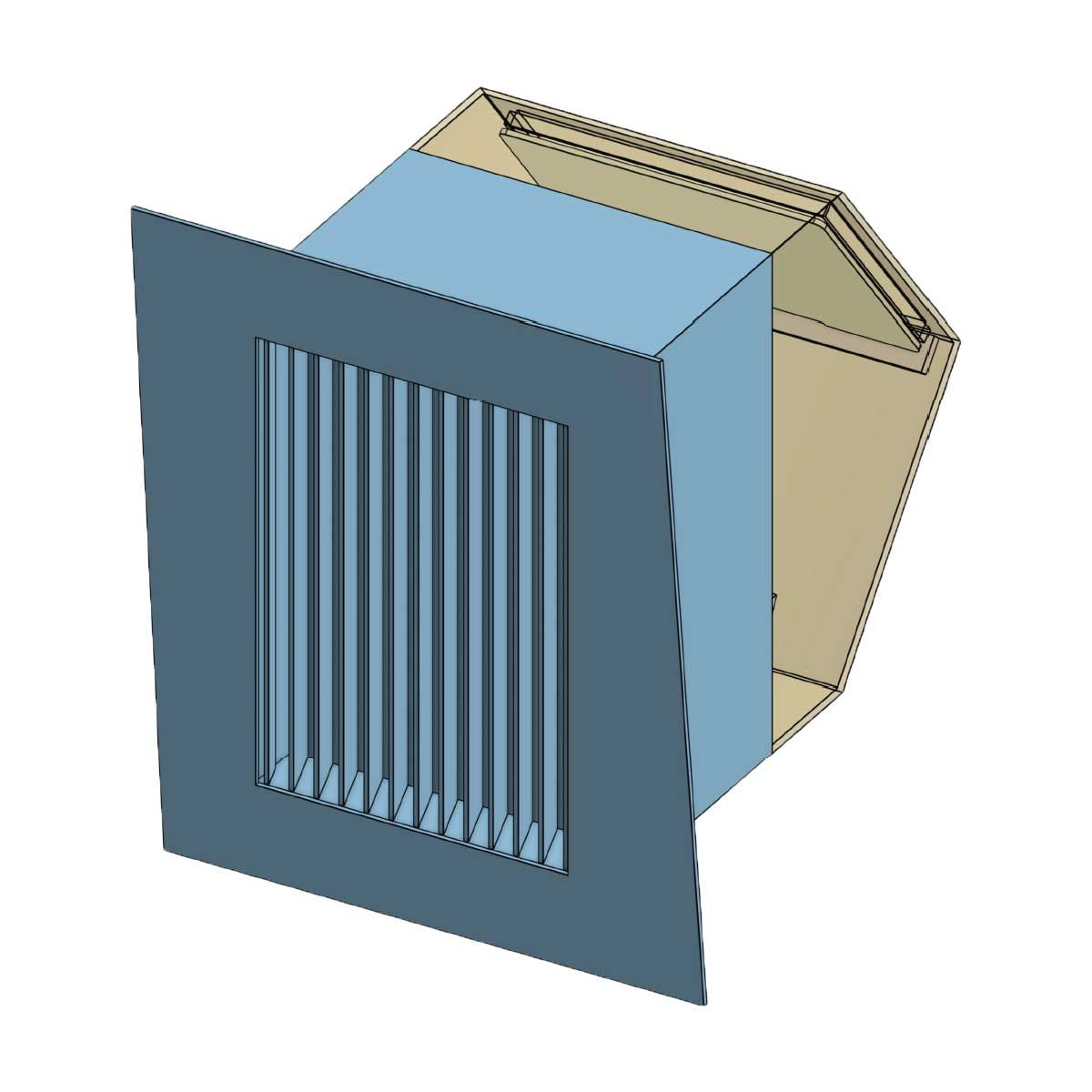 3D drawing of the face of the grille with offset flange design.