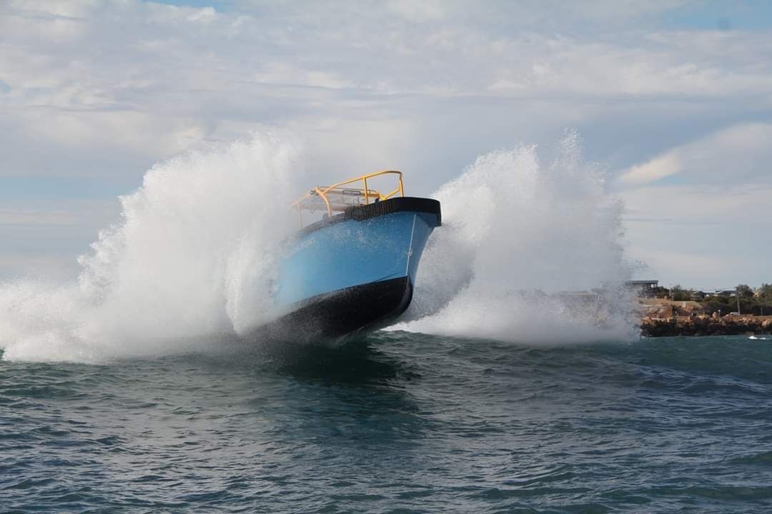 The crew on the Nelson Point having fun in the swell off Western Australia