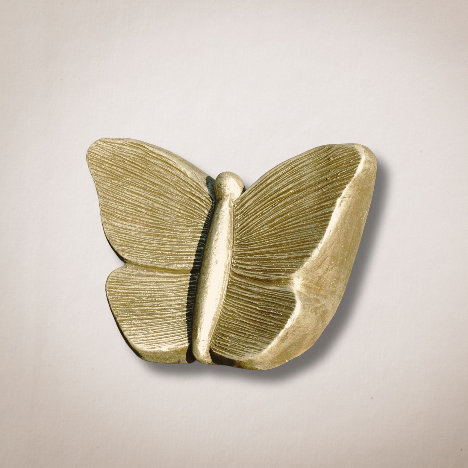 Een close-up van een gouden vlinder op een witte achtergrond