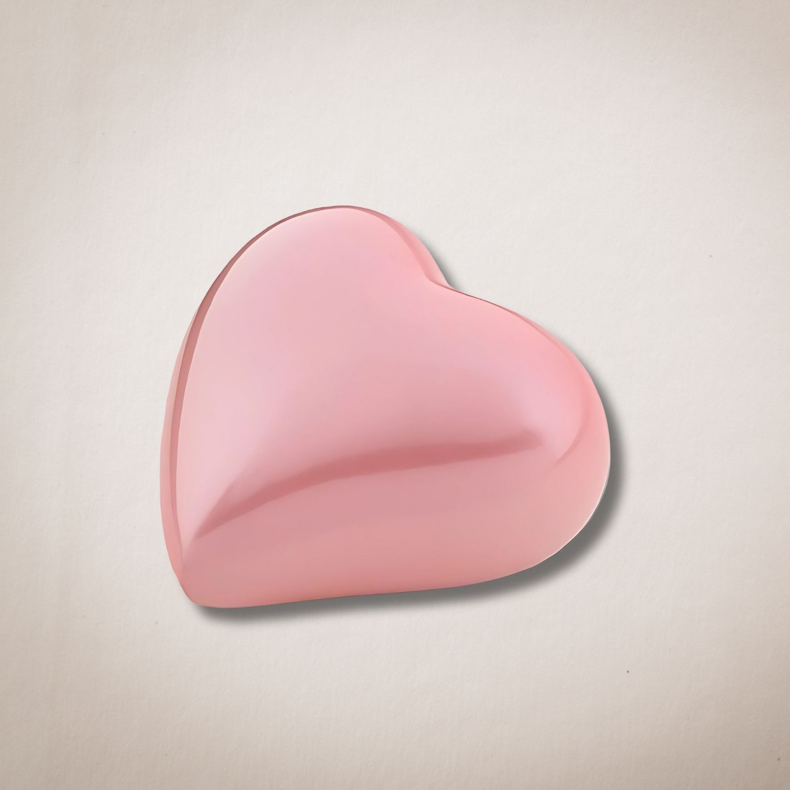 Een roze hartvormig voorwerp ligt op een wit oppervlak