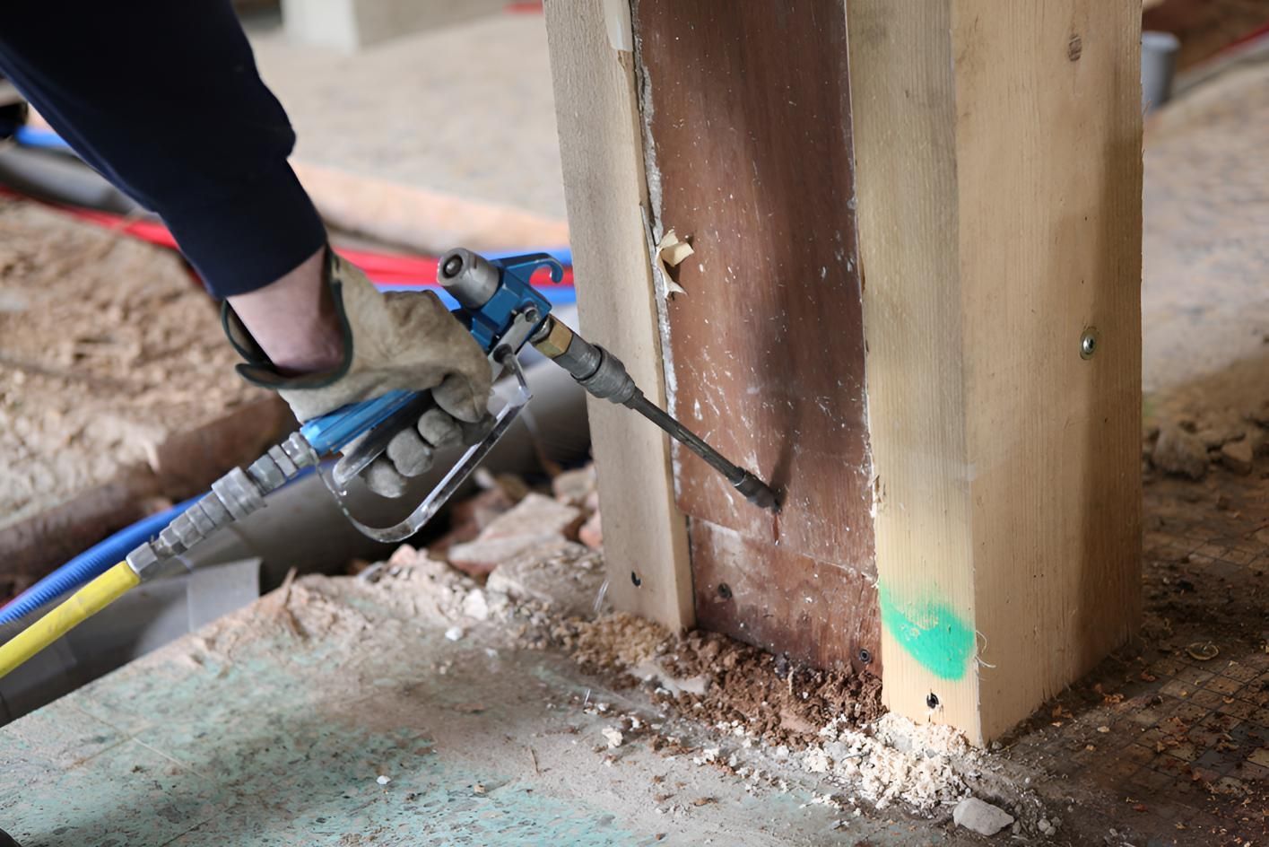 Person is Spraying in Wood for Termites — Shark Pest Control in Warana, QLD