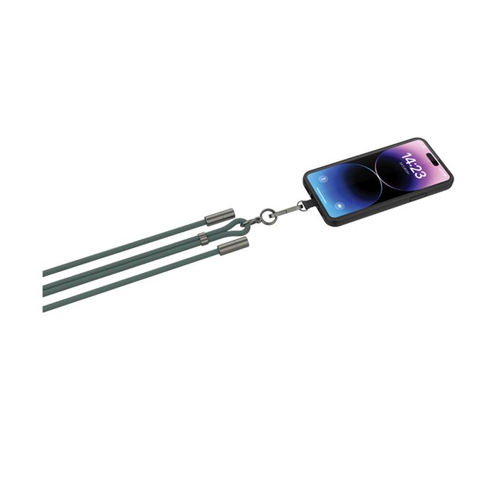 Smartphone attached to a metal prong extension, resembling a tuning fork on a white background
