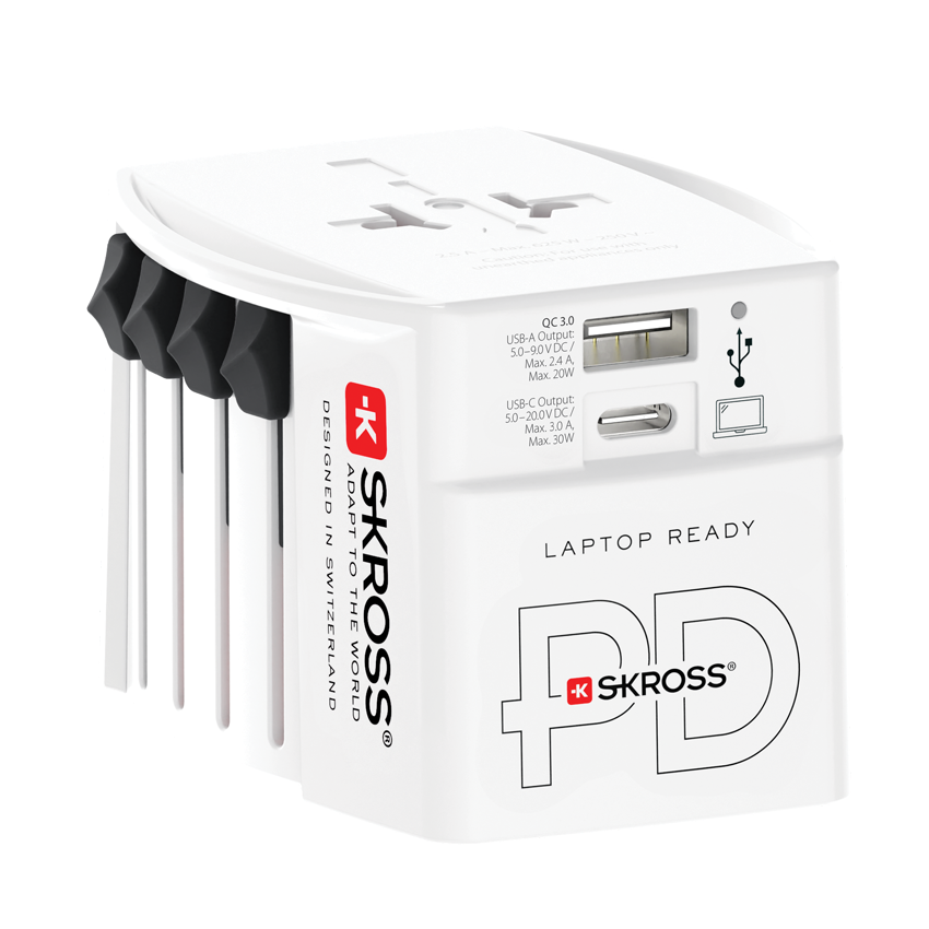 White Worldwide travel adapter 30W