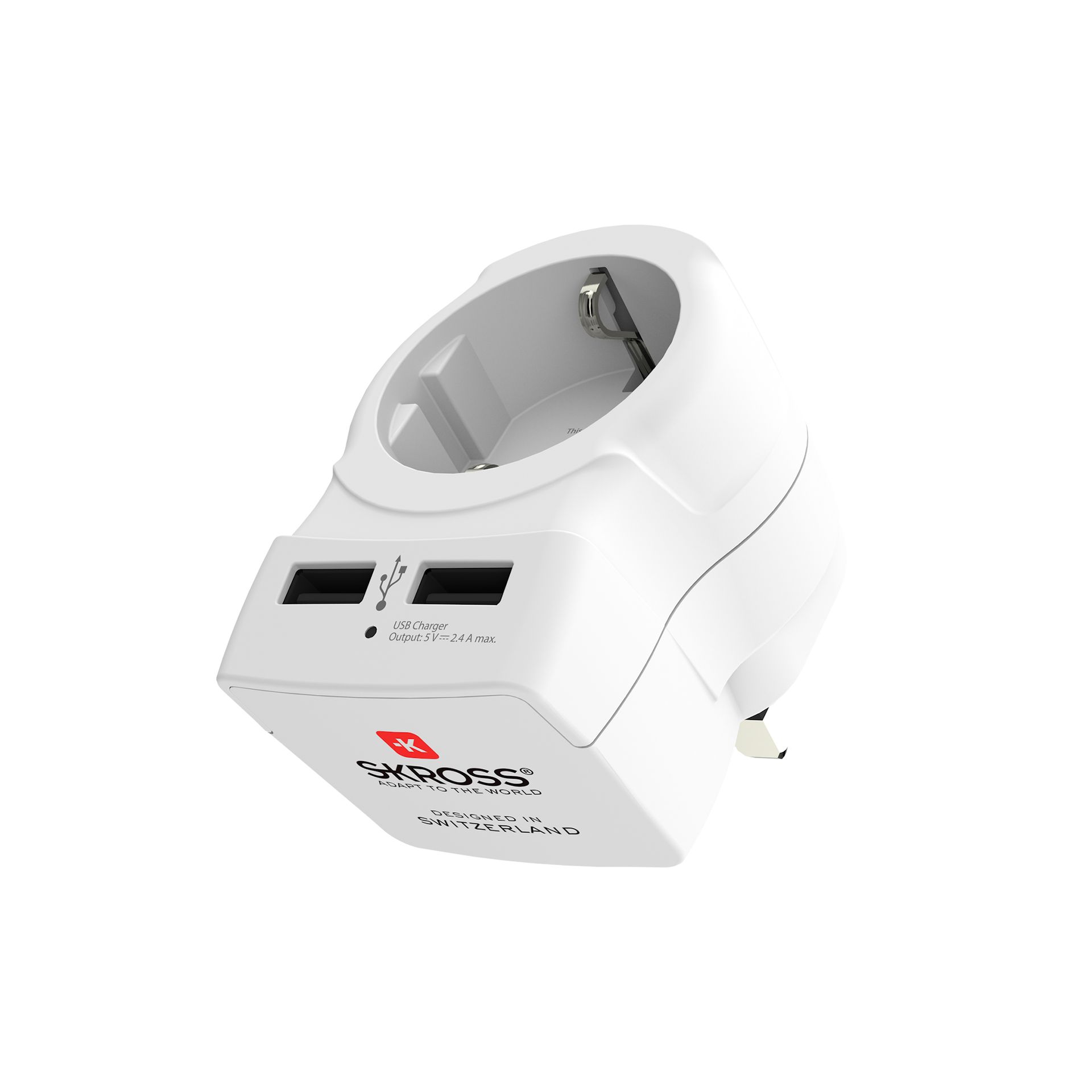 Skross Europe to UK USB 3-Pole Travel Adapter