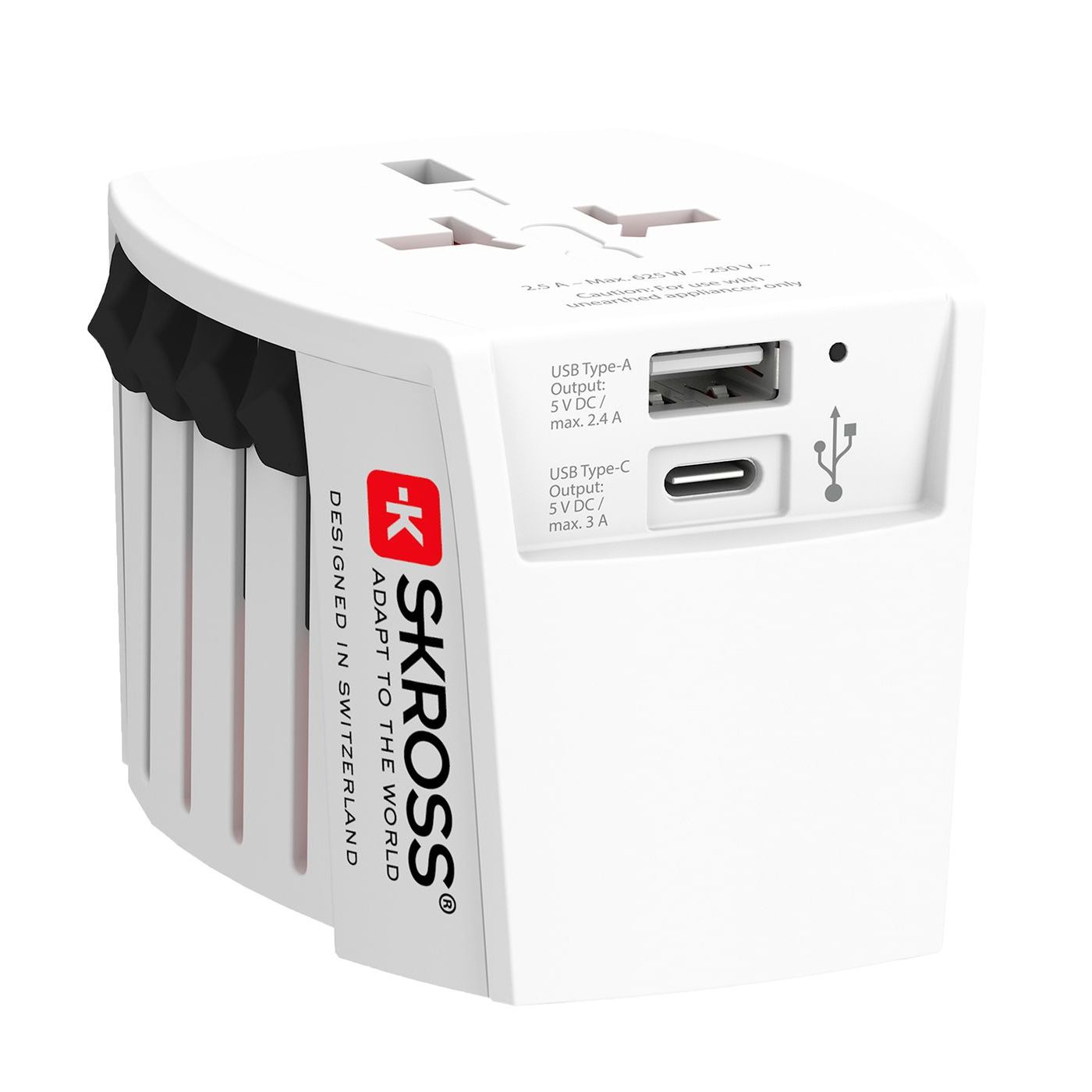 Skross MUV USB AC 2-Pole unearthed Travel Adapter