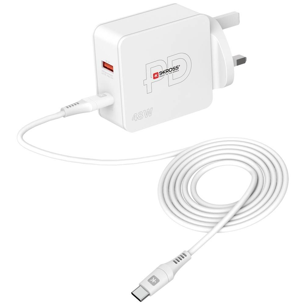 A white charger with a cable attached to it.