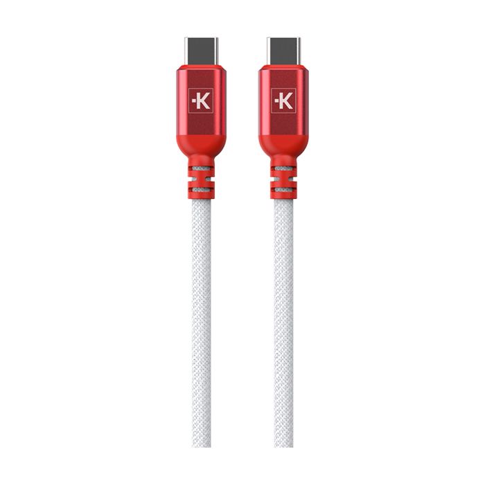Two red USB-C charging cables with white braided cords, side by side.