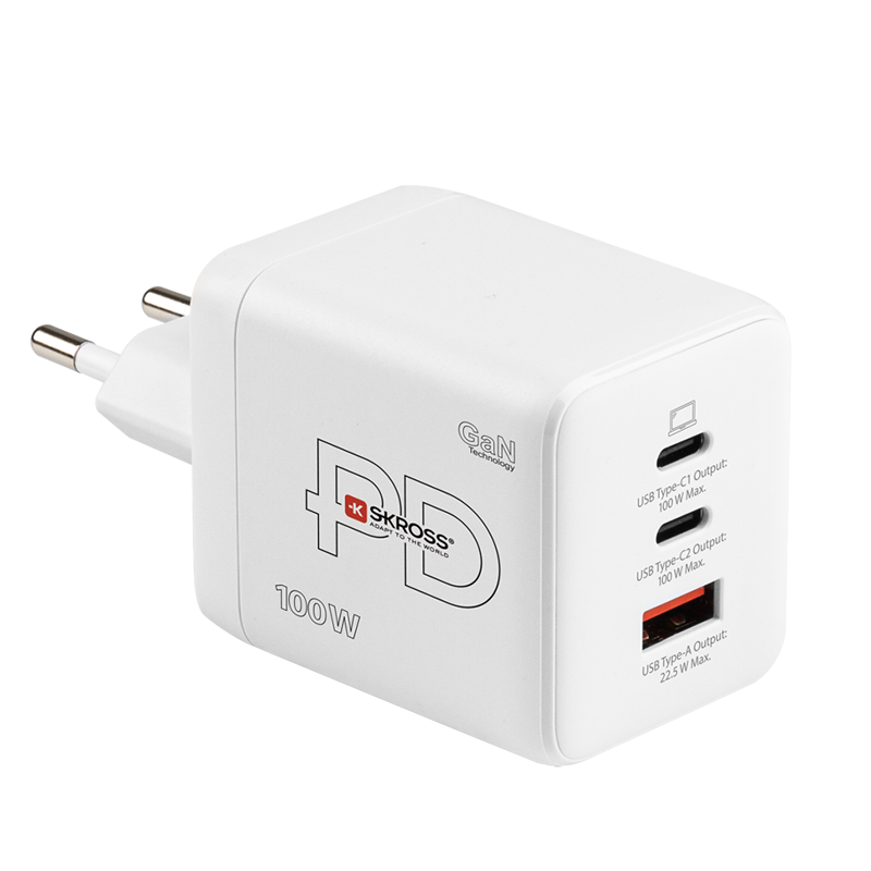 100W European USB Charger in white with three USB Sockets