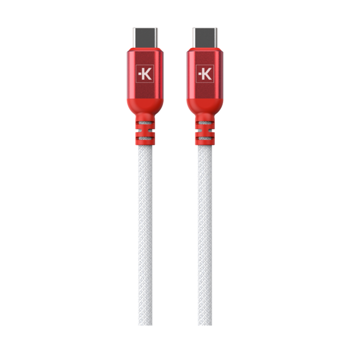 Two red USB-C cables with silver braided cords on a white background