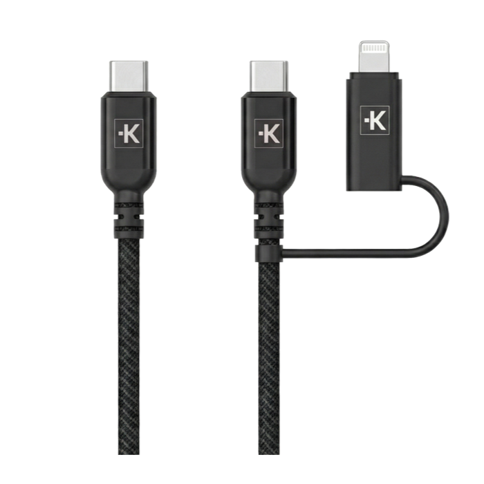 Three black USB charging cables with braided cords and USB-C connectors