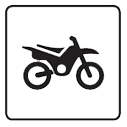 A black and white motorcycle icon in a square on a white background.