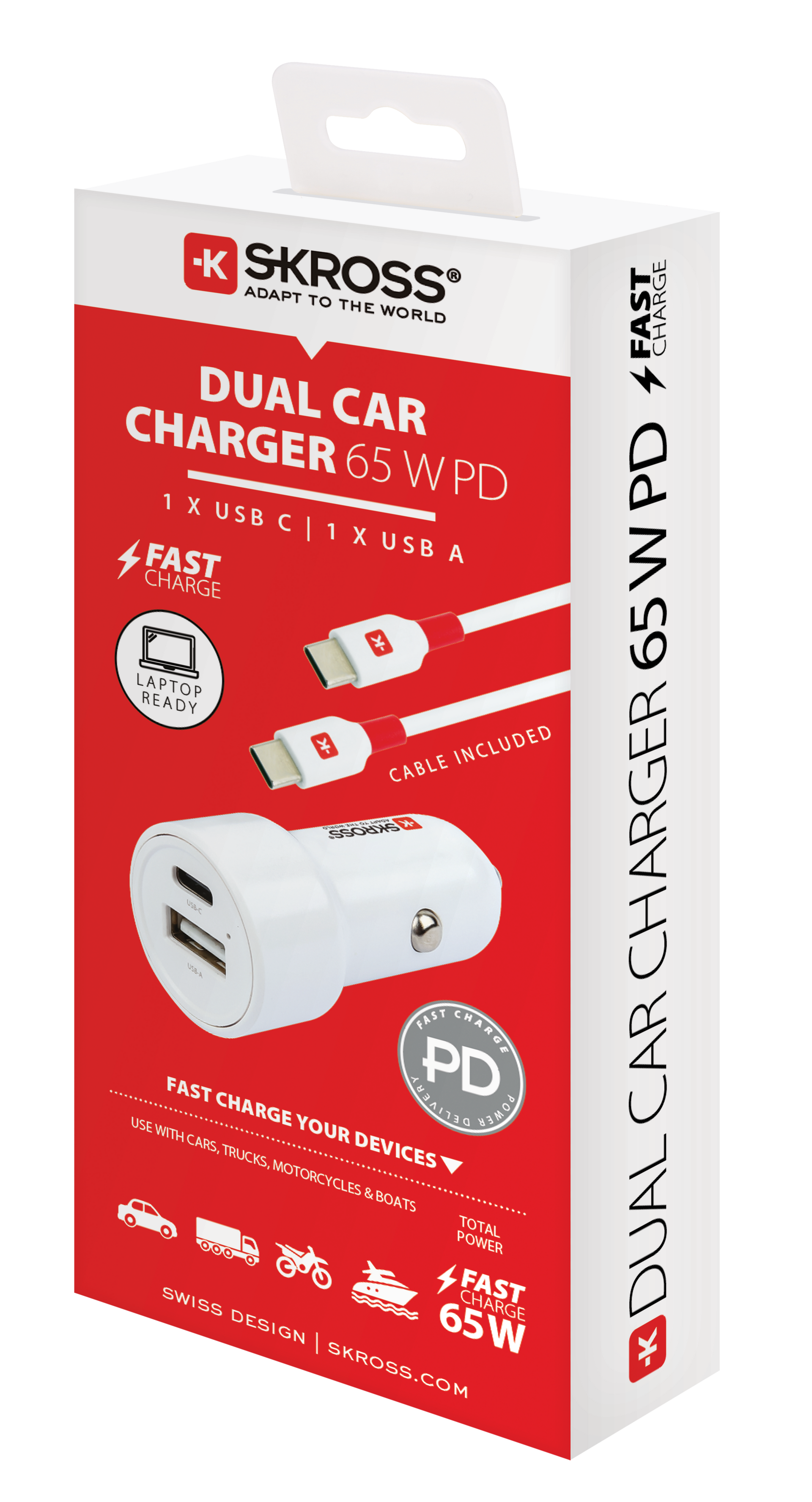 A box of a dual car charger with a pd cable