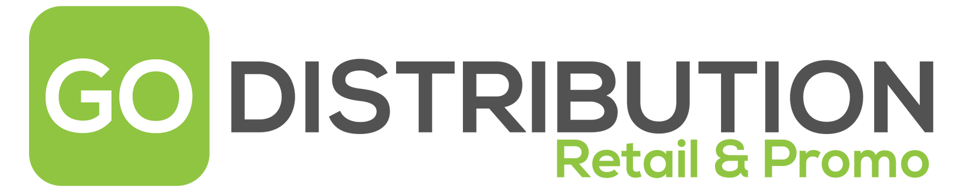 A green and white logo for god distribution retail and promo
