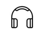 A line drawing of a pair of headphones on a white background.