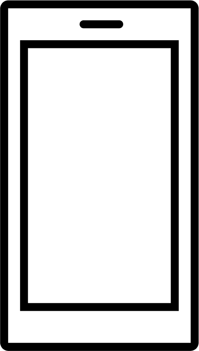 A black and white icon of a cell phone with a square screen.