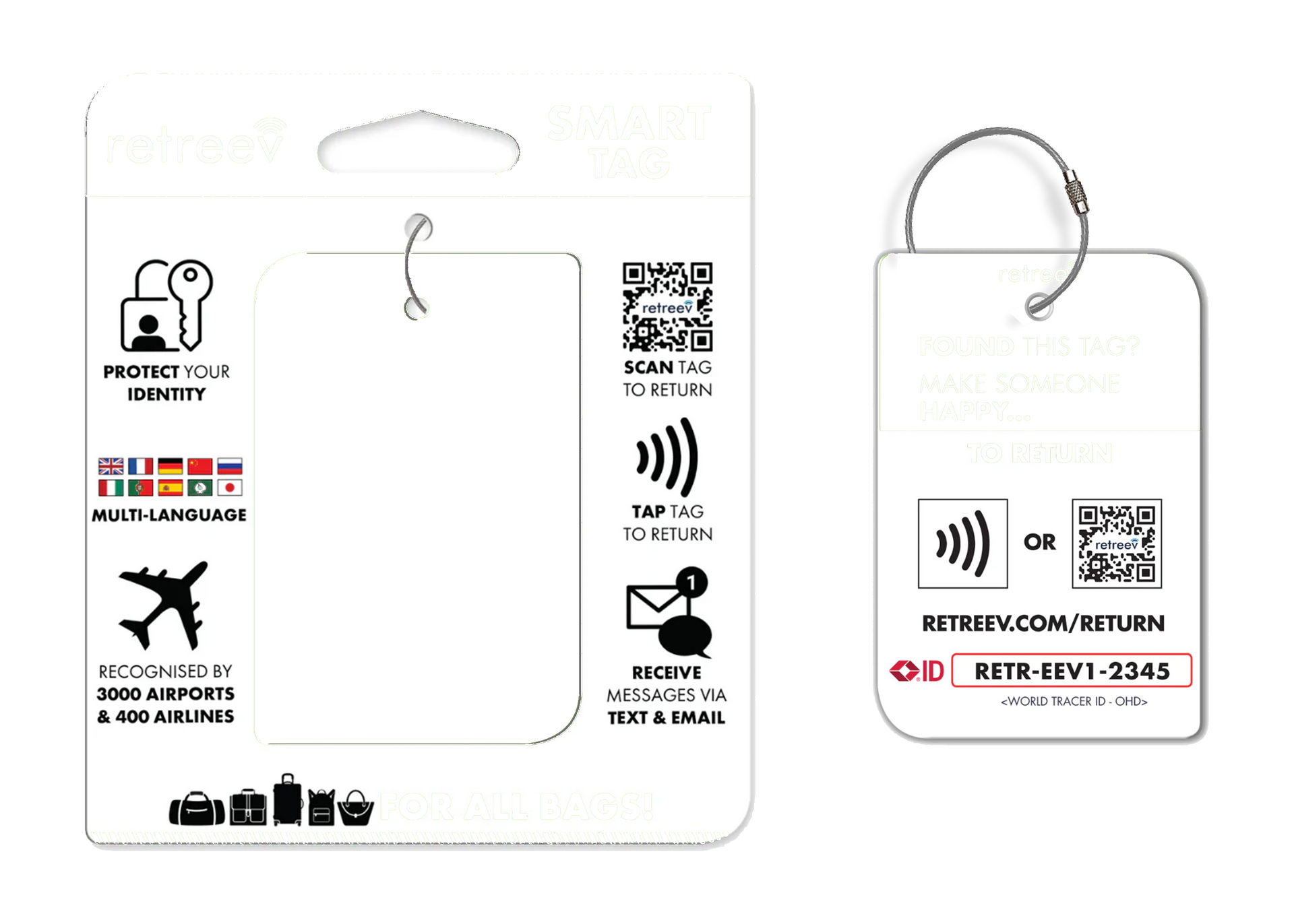 A luggage tag with a qr code on it.