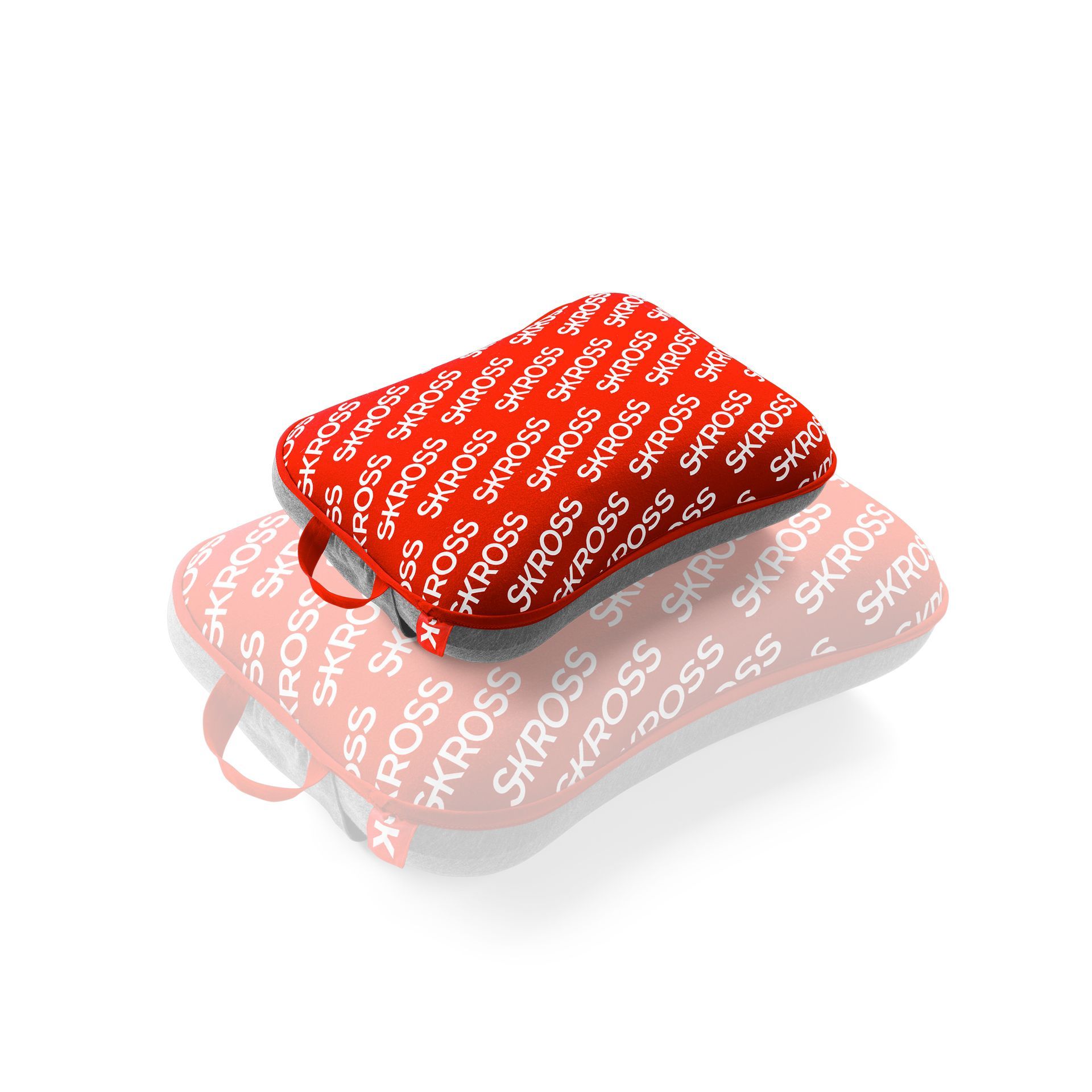 A red and pink bag with the word skross on it