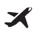 A black and white silhouette of an airplane on a white background.