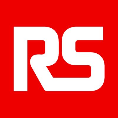 A white rs logo on a red background