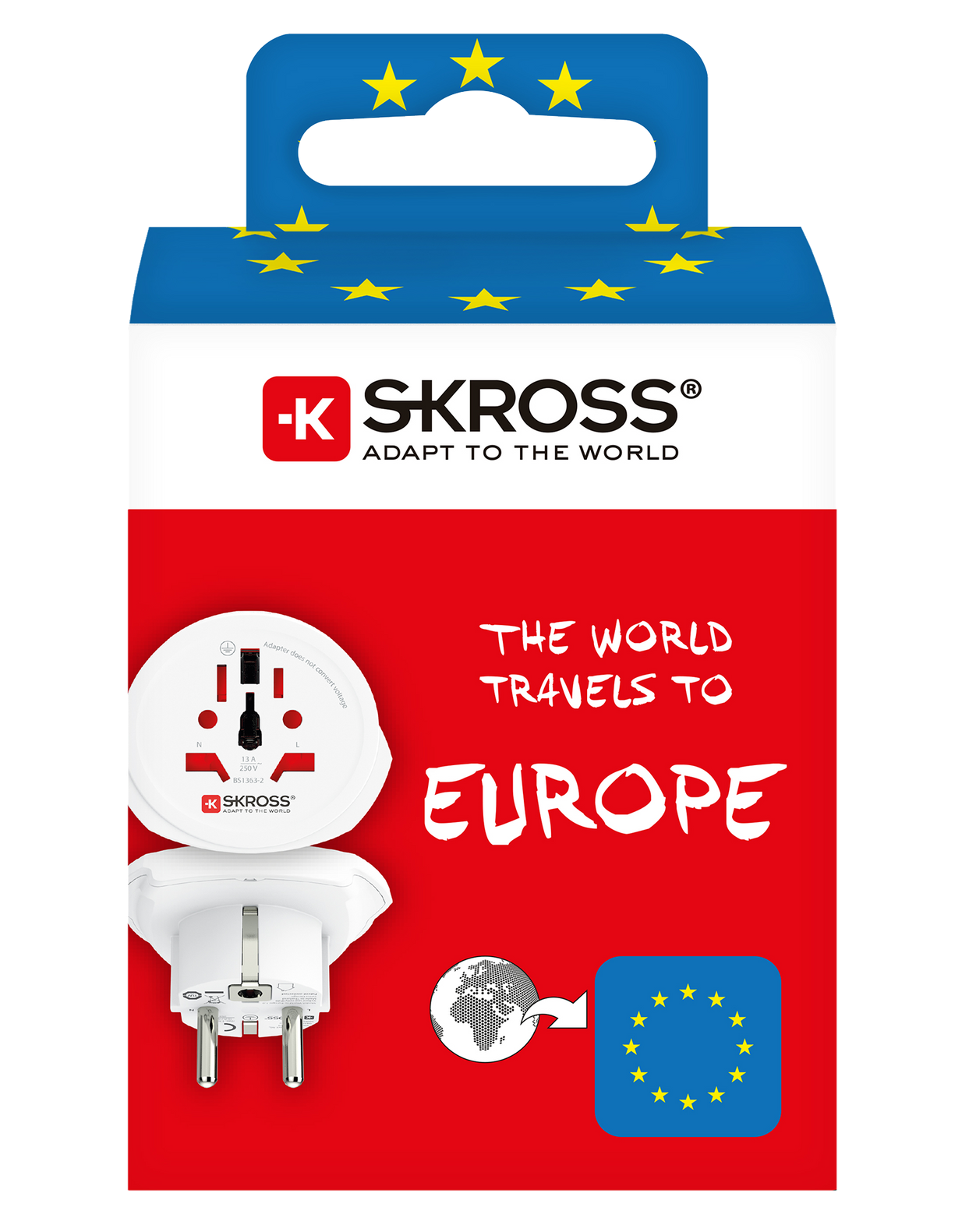 Skross 3-Pole World to Europe Travel Adapter Packaging