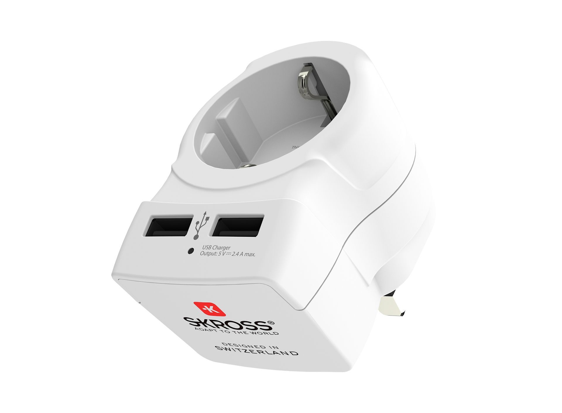 Skross Europe to UK USB travel adapter side on