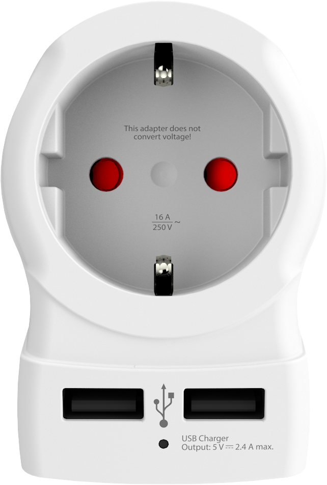 Skross 3-Pole Europe to UK USB Travel Adapter Front