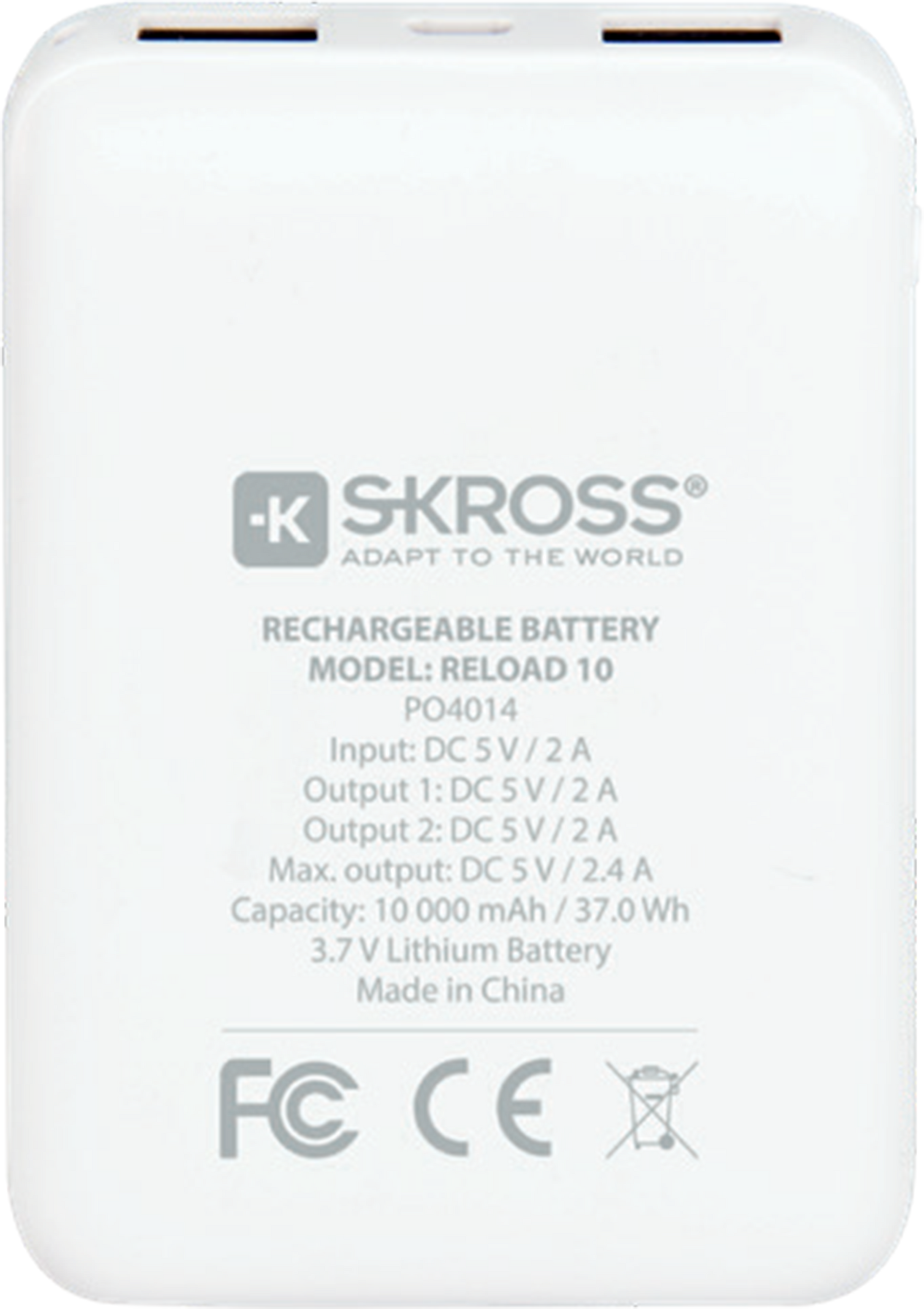 Skross 10,000 mAh Power Bank. Skross Reload 10 Back