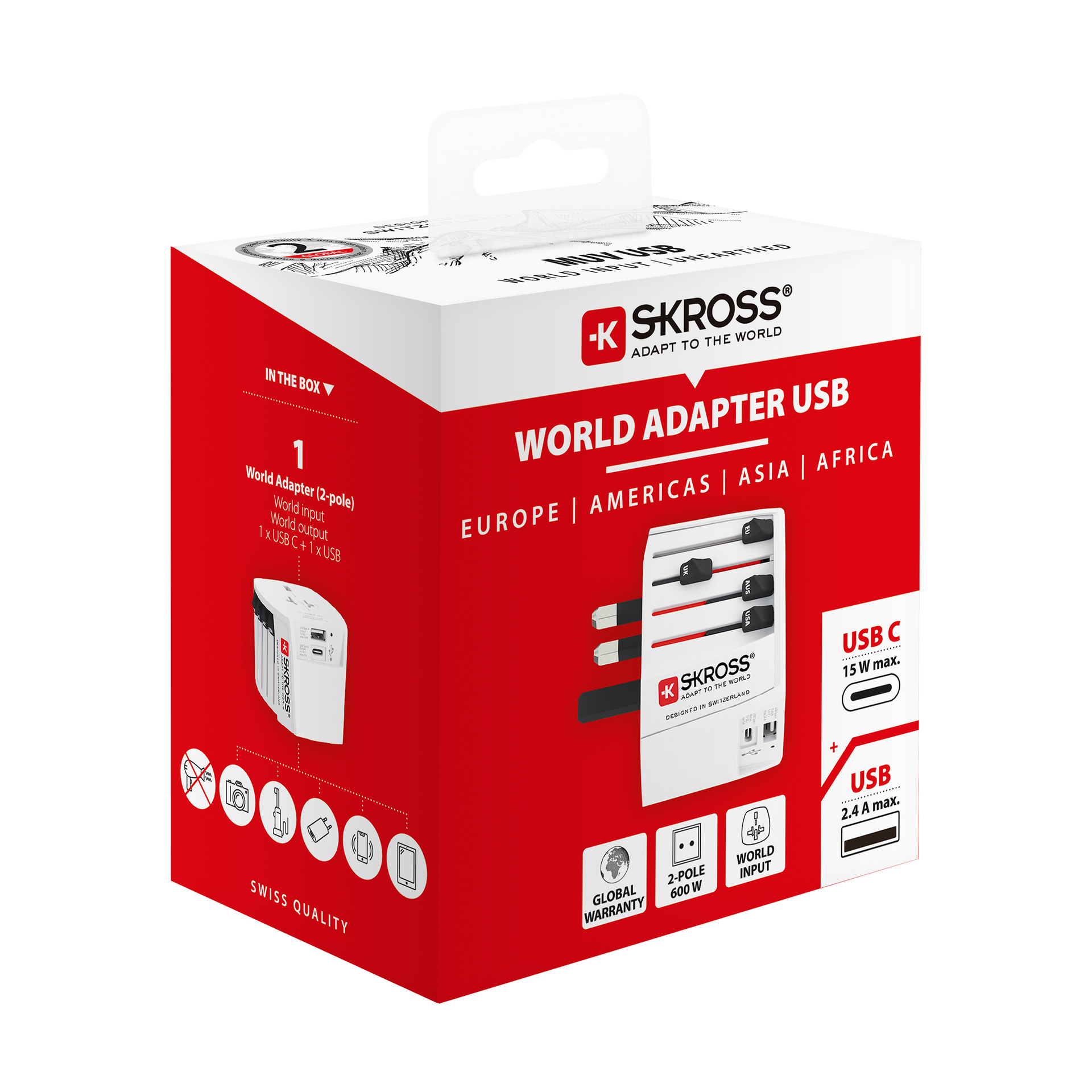Skross 2-Pole MUV USB AC Travel Adapter Packaging