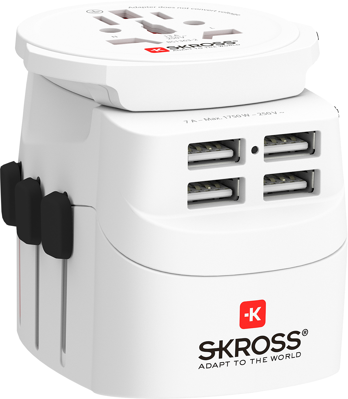 Skross 3-Pole PRO Light USB 4xA - World Travel Adapter